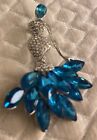 Lady In Blue Evening Gown Rhinestone Brooch Gorgeous NEW