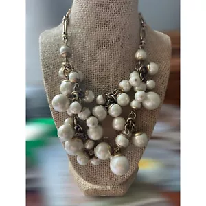 Stella & Dot Daphne Pearl Dauble Necklace Retired Statement Gold Tone 19" - Picture 1 of 5