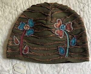 Green Flowered Beanie Hat From Rising Tide 100% Cotton