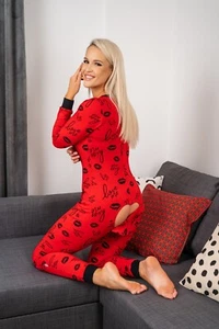 Sexy Pyjama Overall mit Klappe Damen Schlafanzug Onezee - Kuss - Bild 1 von 6