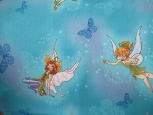 Disney Fairies On Butterflies Tinkerbell Turquoise Blue 8 Yds Sewing Fabric Bolt