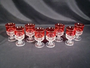 Tiffin Franciscan Kings Crown Ruby Flashed Top Claret Wine Glasses Set of 8 - Picture 1 of 11