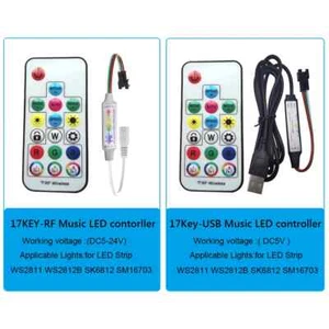 USB/DC 17keys RGB Music LED contorller RF Remote DC5-24V For WS2811 LED Strip - Picture 1 of 16