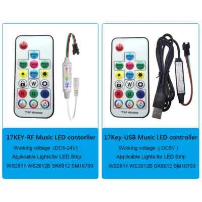 USB/DC 17keys RGB Music LED contorller RF Remote DC5-24V For WS2811 LED Strip - Image 1 of 4