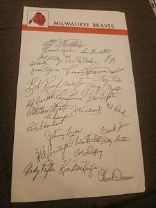 1959 1960 MILWAUKEE BRAVES team Fascimile autograph Hank Aaron Warren Spahn  - Picture 1 of 6