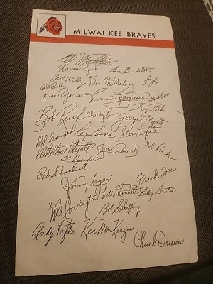 1959 1960 MILWAUKEE BRAVES team Fascimile autograph Hank Aaron Warren Spahn  - Image 1 of 4