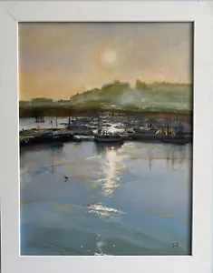 Framed original acrylic painting Ramsgate Harbour sunset, seascape J Smith - Picture 1 of 4