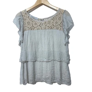 Camisa de seda Nicole para mujer talla grande arrugada volantes en capas encaje - Imagen 1 de 4