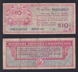 USA Military Payment Note 10 Dollars 1947 (Series 471) P.-M14a BB-/VF- - Picture 1 of 1