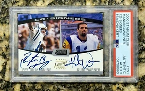 2000 Stadium Club P. Manning/K. Warner Co-Signers Dual On Card Auto PSA 9 Autos - Picture 1 of 4