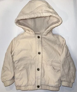 Old Navy Sherpa Corduroy Jacket Size 2T Kids Hooded Cozy Coat Ivory Beige NWT - Picture 1 of 22