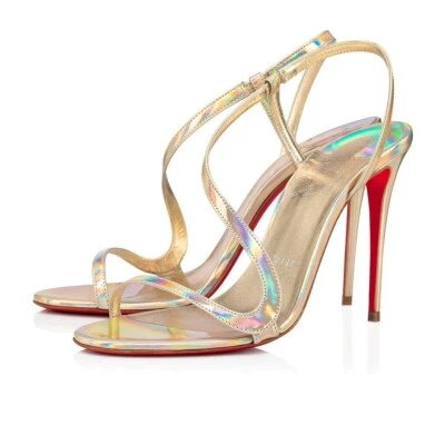 Christian Louboutin Rosalie 100 AB Patent PVC Ankle Strap Sandal Heel Pump 37.5 - Image 1 of 4