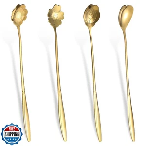 4 Pcs Cuillère à Fleur Cuillère à Café 7'' Créative Fleur Cuillère à Café Boisson Sti - Photo 1/5