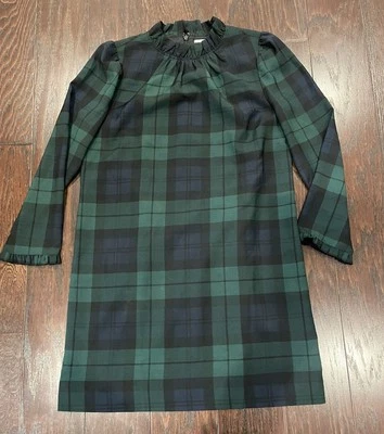 J. Vestido recto de mujer Crew talla 2P elegante reloj negro a cuadros con volantes y cuello vacaciones Foto 1 de 4