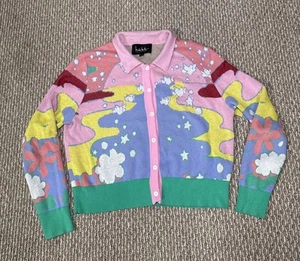 Nicole Miller Collection Universal Love Cropped Intarsia Cardigan Sweater Sz XL - Picture 1 of 12
