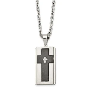Stainless Steel Brushed & Polished Black IP-plated w/CZ Cross Necklace - Picture 1 of 4