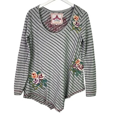 Johnny Was Los Angeles Joy Love Embroidered Stripe Long Sleeve Asym Hem Women S - Image 1 of 4