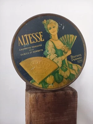 Ancienne boite métal tole ALTESSE Gaufrette publicitaire PERNOT Biscuits - Photo 1/4