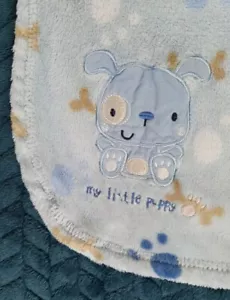 Primark Early Days My Little Puppy Dog Blue Fleece Pram Blanket Pawprint Bones - Picture 1 of 7