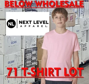 Below WHOLESALE Blank T-Shirt - 71 Large Lt PINK Next Level 3310 Youth Bulk Lot - Picture 1 of 3