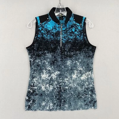 Camisa Polo Jamie Sadock Sin Mangas Cremallera Cuello Talla XS Azul Negra Plisada Artística Foto 1 de 4