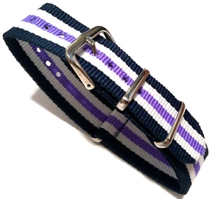 10.75" Long EZ Install ONE PIECE Blue White Lavender Nylon Fits 22mm Watch Band - Picture 1 of 6