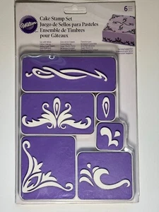 Wilton 6 Piece Cake Stamp Set Flourish Swirl Edge & Corner Designs Brand New - Picture 1 of 3