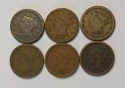 6 Us Large Cent Braided Hair 1847 1848 1849 1851 1853 1856 #12690