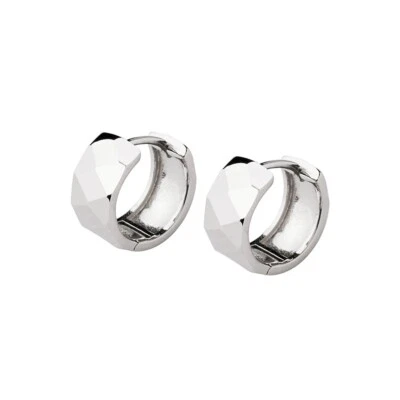 Men Women Sterling Silver Cutting Wide Thick Huggie Hoop Hinged Earrings A1028 - Image 1 of 4