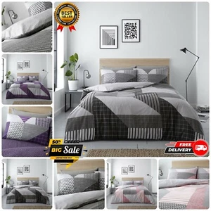 GEOMETRIC DUVET COVER SET & Pillowcase Reversible Bedding Quilt Double King Size - Picture 1 of 63