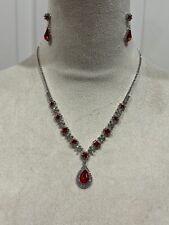 Crystal  Necklace Earrings Jewelry Set Red