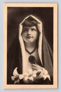 Pretty Girl Praying with Easter Lillies Postcard - Picture 1 of 2