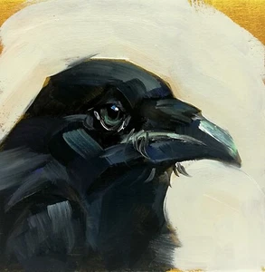Pintura al óleo original cuervo negro aves vida silvestre arte firmado obra de arte personalizada - Imagen 1 de 5