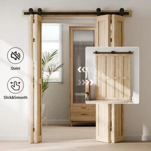 Kit de hardware de puerta corredera plegable de granero de 3 pies-12 pies para 2/4 puertas de madera, montaje superior - Imagen 1 de 16