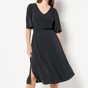 Girl With Curves Regular Knit Midi Dress w/Flutter Sleeves QVC A504598 BLACK 2X - Picture 1 of 1