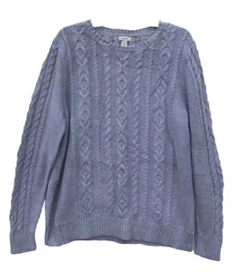 Suéter Pullover LL Bean Para Mujer Doble L Cable Algodón Lavanda Cuello Redondo Talla XL - Imagen 1 de 3
