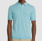 275 John Smedley Mens Blue Short Sleeve Knit Jersey Cotton Polo Shirt Size Xl