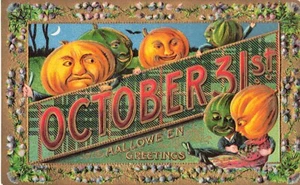 Vtg. Halloween postcard Pumpkin People October 31st Unposted Embossed - Picture 1 of 2