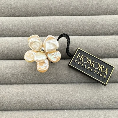 Honora 珍珠戒指 花朵 纯银 925 尺寸 8 集群层 粉彩 — 第 1/4 张图片