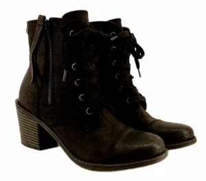 Stivaletti Roxy neri in pelle invecchiata con lacci, zip laterale.  Taglia 6,5 - Foto 1 di 11