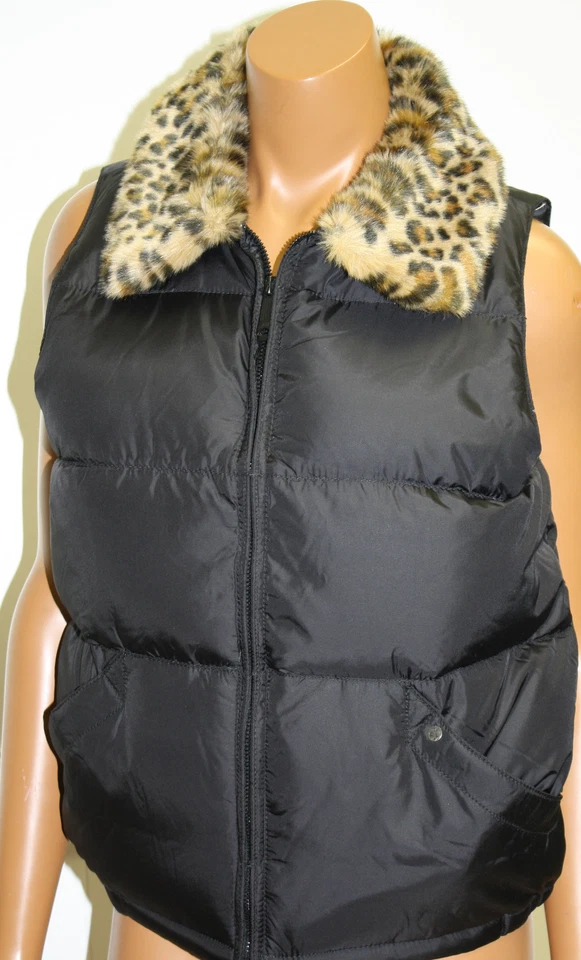 Chaleco Denim & Supply Ralph Lauren negro con plumón de piel sintética de leopardo Foto 1 de 1