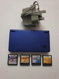 Nintendo DSi Console - Metallic Blue, With Charger And 4 Games 