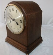 Antique Oak Cased Arched Striking Mantle Clock 