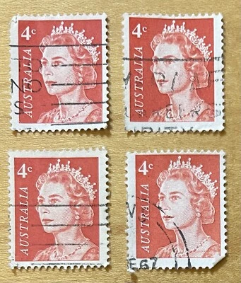 Lote de 4 estampillas postales de Australia Reina Isabel II 4c 1966 rojas Foto 1 de 2