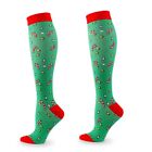Christmas Compression Stockings Cartoon Santa Elk Print Nursing Knee Socks