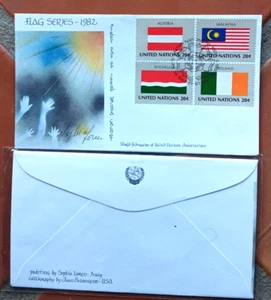 SOPHIA LOREN ITALIAN ACTRESS ARTIST 1982 UNITED NATIONS FLAG WFUNA CACHET NY FDC - Picture 1 of 1