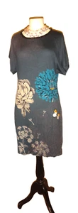 Desigual Petrol Floral Graphic Print Butterfly Sequin Art Tunic Dress XL, UK16 - Picture 1 of 21