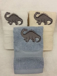 PERSONALISED DINOSAUR FACE CLOTH STEGOSAURUS EASTER GIFT FLANNEL EMBROIDERED! - Picture 1 of 1