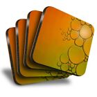 Set of 4 Square Coasters - Orange Yellow Bubbles Art Design  #45951