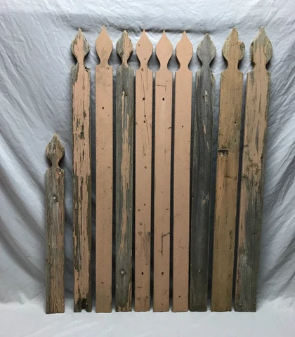 Set 10 VTG Shabby 42" Pink Wood Steeple Point Fence Pickets Chic Old 1081-23B Cover